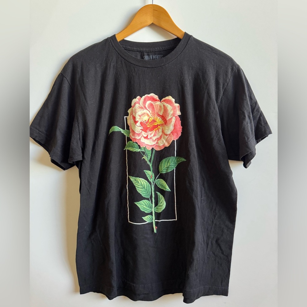 Black Floral Graphic Tee - Rose Short Sleeve Top